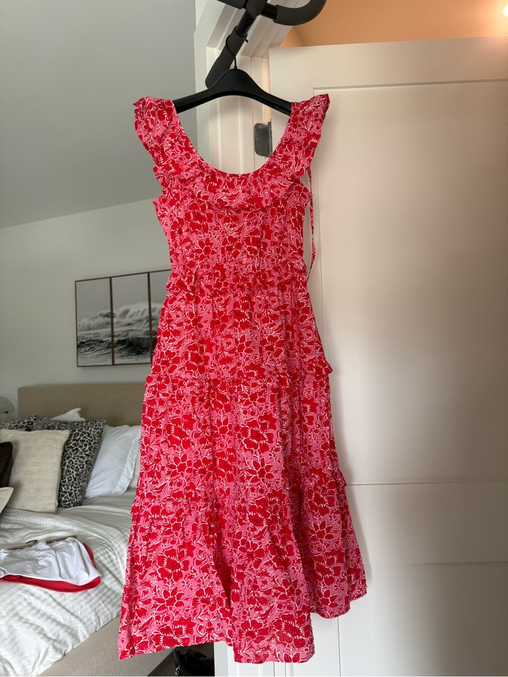 J. Crew Pink and Red Floral Midi Dress